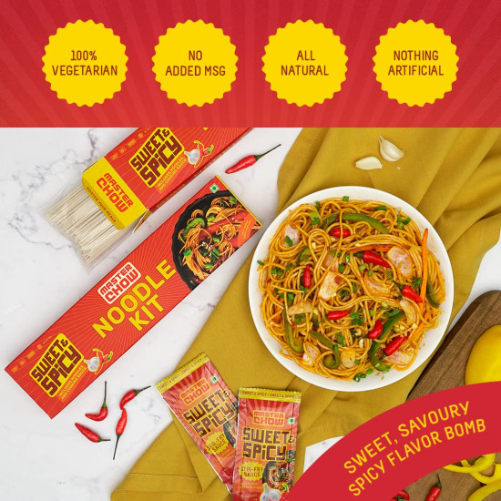 MasterChow Sweet & Spicy Noodle Kit - All-in-One Meal Kit with Hakka Noodles