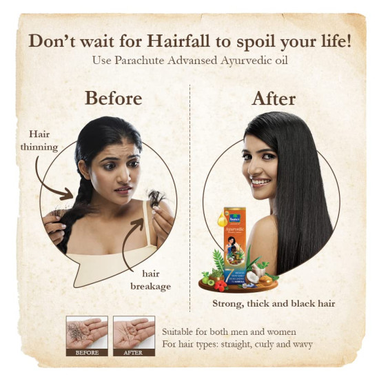 Parachute Advansed Ayurvedic Coconut Hair Oil - Reduces Dandruff & Hairfall