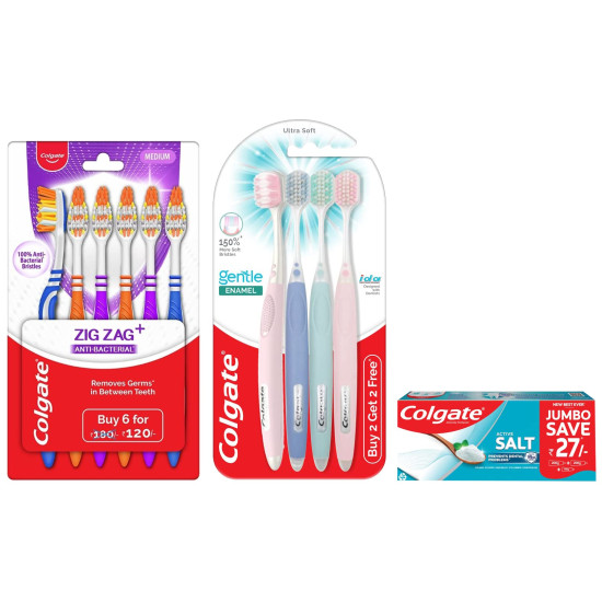 Colgate Active Salt Toothpaste & Manual Toothbrush - Germ Fighting & Ultra Soft Bristles