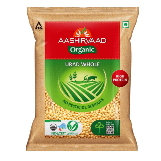 Aashirvaad Organic Urad Whole Dal, 1kg - Certified Organic Pulses