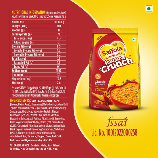 Saffola Masala Oats Karara Crunch - Classic Masala with Crunchy Bits