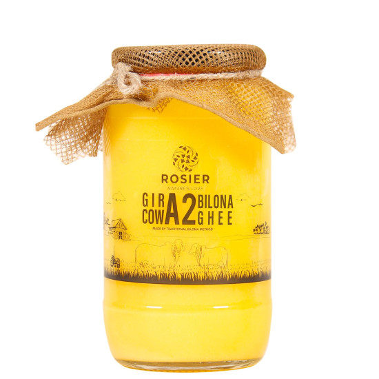 ROSIER A2 Gir Cow Ghee (1 litre) | Traditional Bilona Method A2 Gir Cow Ghee | Grassfed, Pure and Healthy Desi Cow Ghee (Glass Bottle - 1000 ML)