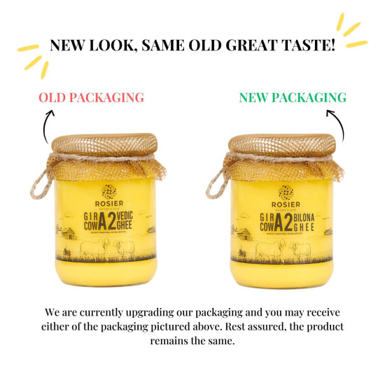 ROSIER A2 Gir Cow Ghee (1 litre) | Traditional Bilona Method A2 Gir Cow Ghee | Grassfed, Pure and Healthy Desi Cow Ghee (Glass Bottle - 1000 ML)