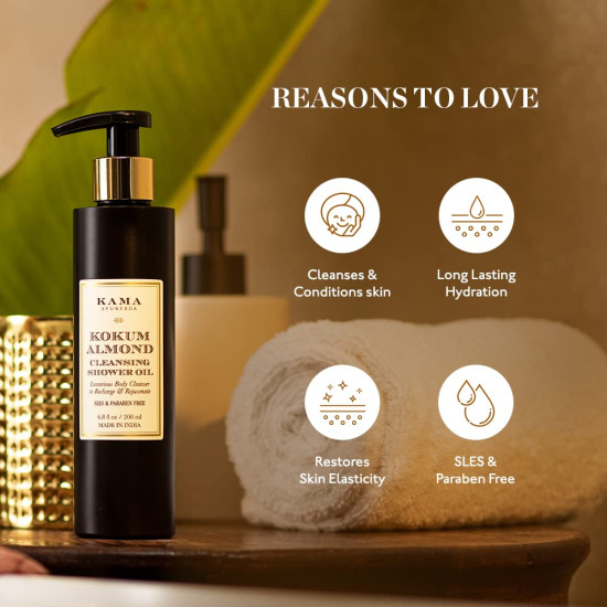 Kama Ayurveda Kokum Almond Cleansing Shower Oil - Luxurious Vitamin A Enriched
