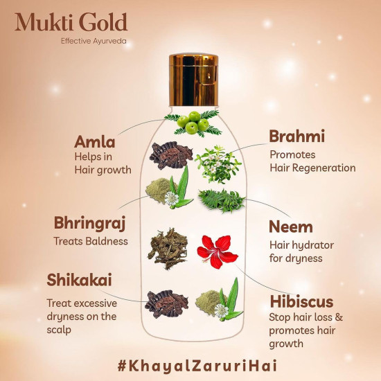 Axiom Mukti Gold Herbal Hair Oil - 200mL | Helps to prevent Hairfall & Dandruff | Enriched with the Ingredients of Almond, Rose, Neem, Lemon | 100% Natural Herbal Hair Oil | Certified Product