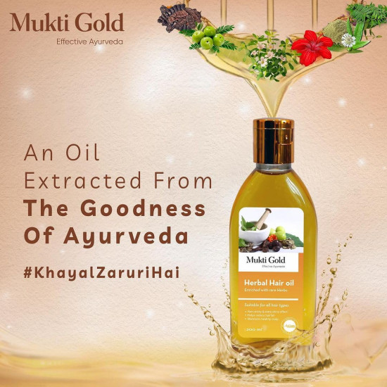 Axiom Mukti Gold Herbal Hair Oil - 200mL | Helps to prevent Hairfall & Dandruff | Enriched with the Ingredients of Almond, Rose, Neem, Lemon | 100% Natural Herbal Hair Oil | Certified Product