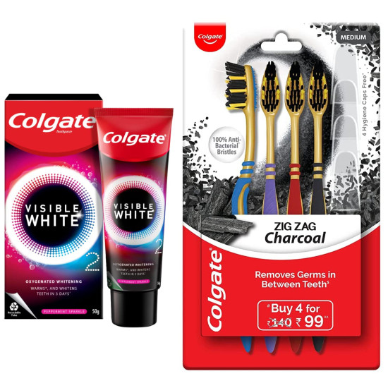 Colgate Visible White O2 & Charcoal Toothbrush Combo - Teeth Whitening & Oral Care Colgate Visible White O2 & Charcoal Toothbrush Combo - Teeth Whitening & Oral Care