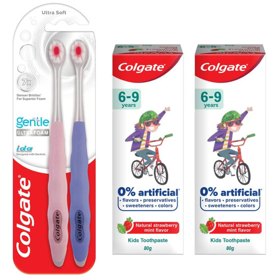 Colgate Kids Anticavity Toothpaste & Gentle UltraFoam Toothbrush - Natural Strawberry Mint Flavour