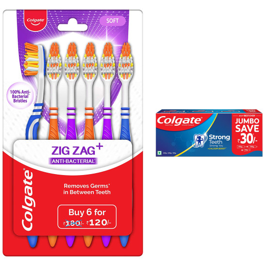Colgate Strong Teeth Toothpaste & ZigZag Toothbrush - Calcium Boost & Anti-Bacterial Colgate Strong Teeth Toothpaste & ZigZag Toothbrush - Calcium Boost & Anti-Bacterial