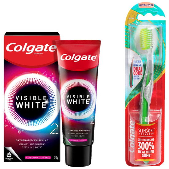 Colgate Visible White O2 & Slim Soft Toothbrush - Advanced Whitening & Oral Care