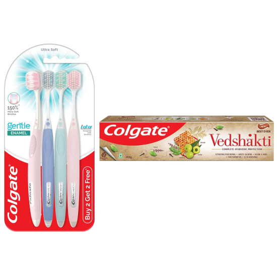 Colgate Gentle Enamel Toothbrush & Swarna Vedshakti Toothpaste - Complete Oral Care Colgate Gentle Enamel Toothbrush & Swarna Vedshakti Toothpaste - Complete Oral Care