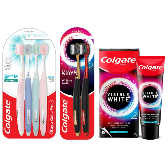 Colgate Visible White O2 Teeth Whitening Toothpaste & Toothbrush Set - Gentle Enamel Protection