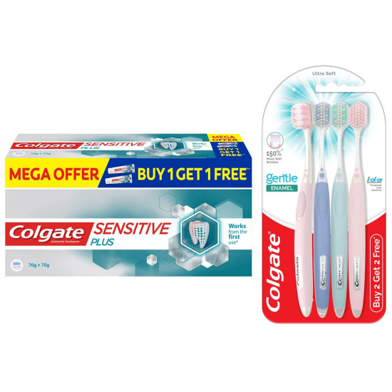 Colgate Gentle Enamel Toothbrush & Sensitive Plus Toothpaste - Ultra Soft Bristles & Sensitivity Relief