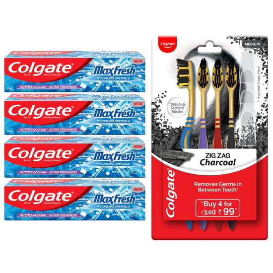 Colgate MaxFresh Toothpaste & ZigZag Charcoal Toothbrush - Fresh Breath & Effective Cleaning