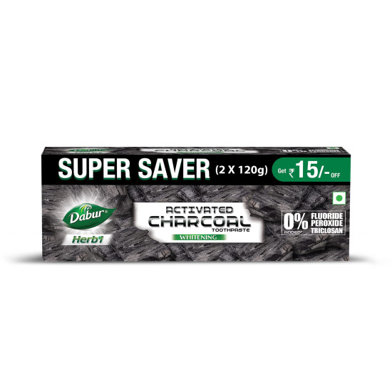 DABUR Herb'L Activated Charcoal Toothpaste - Whitening & Plaque Fighting
