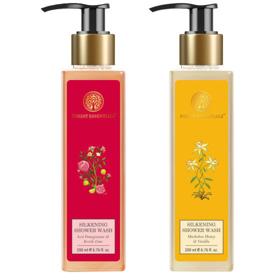 Forest Essentials Silkening Shower Wash - Iced Pomegranate & Kerala Lime and Mashobra Honey & Vanilla