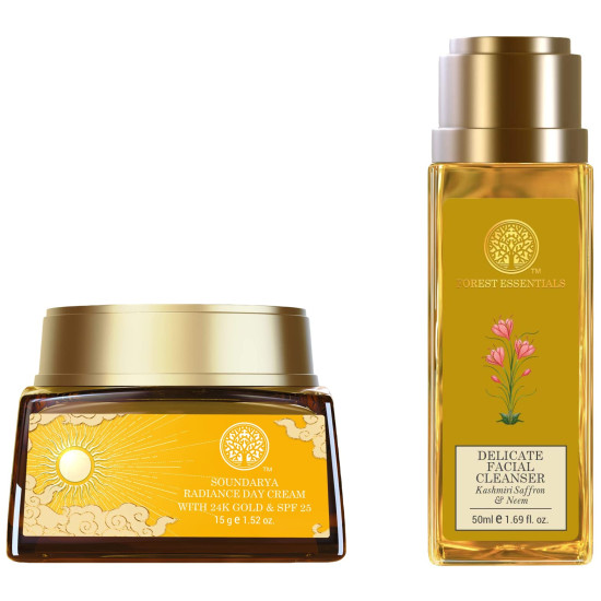 Forest Essentials Soundarya Radiance Cream With 24K Gold & SPF 25 - Luxurious Skincare Duo