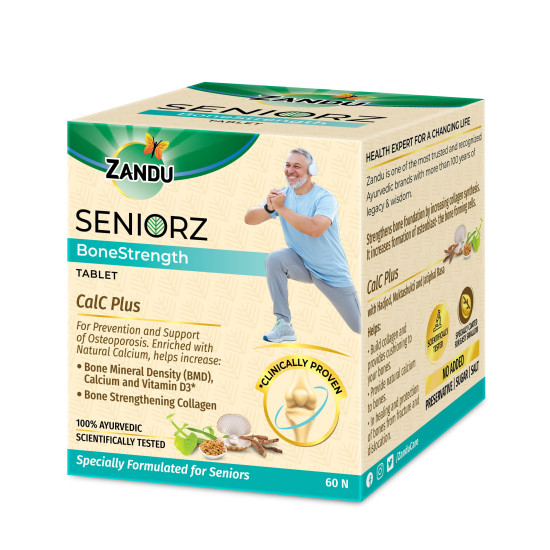 Zandu Seniorz BoneStrength Tablet - 100% Ayurvedic Supplement for Bone Health
