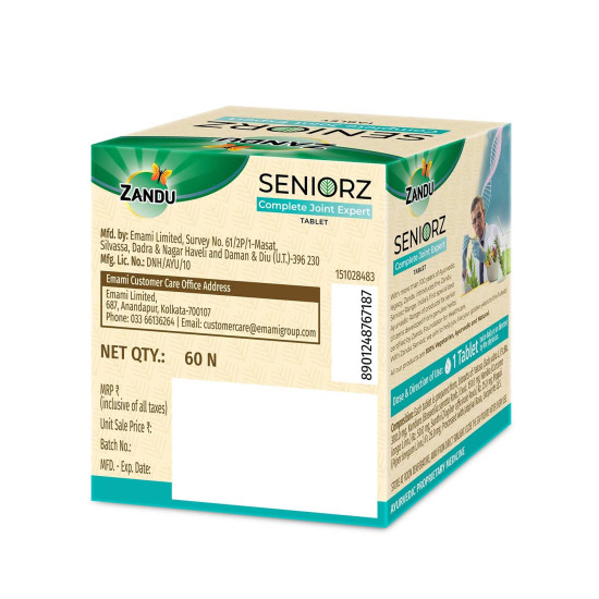 Zandu Seniorz Complete Joint Expert Tablet, 60 Tablets Helps Protect Joints, Relieve Joint Pain & Make Joints Strong, Supports Overall Joint Health,100% Ayurvedic & Natural Supplement