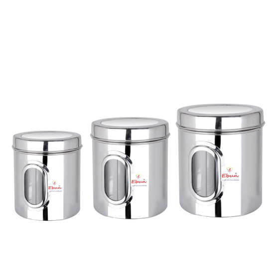 Ebun Stainless Steel See Through Transparent Containers - Mirror Finish Set of 3