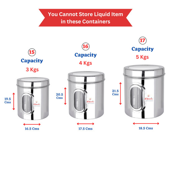 Ebun Stainless Steel See Through Transparent Containers - Mirror Finish Set of 3