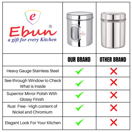 Ebun Stainless Steel See Through Transparent Containers - Airtight Kitchen Storage