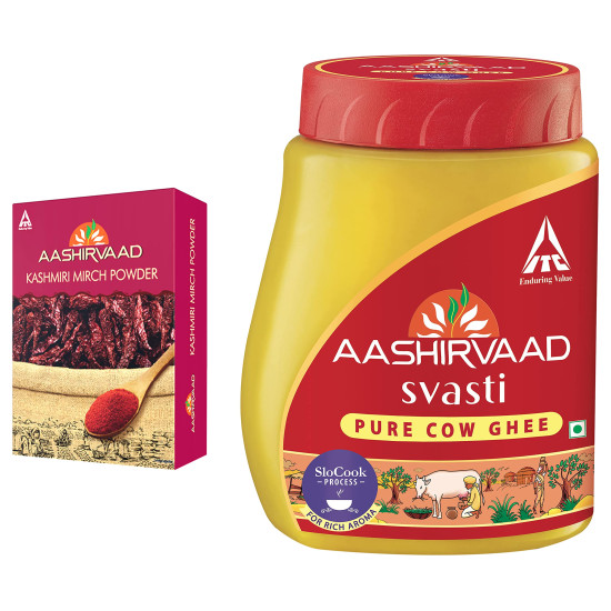 Aashirvaad Kashmiri Mirch & Svasti Pure Cow Ghee - Authentic Indian Flavors Aashirvaad Kashmiri Mirch & Svasti Pure Cow Ghee - Authentic Indian Flavors