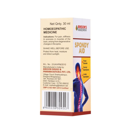 Dr. Bakshi's BAKSON'S HOMOEOPATHY Spondy Aid Drops - Effective Back Pain Relief
