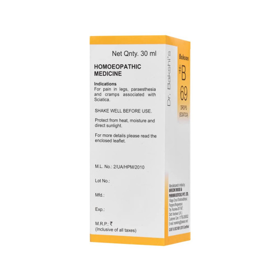 Dr. Bakshi's BAKSON'S HOMOEOPATHY # B 69 Sciatica Drops - Natural Sciatica Pain Relief