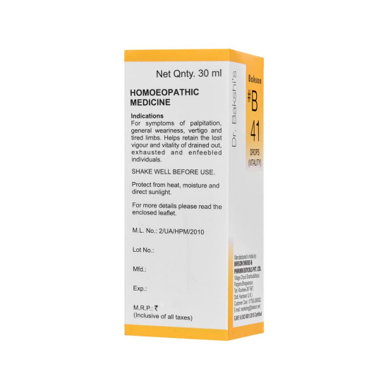 Dr. Bakshi's BAKSON'S HOMOEOPATHY # B 41 Vitality Drops - Enhance Vitality