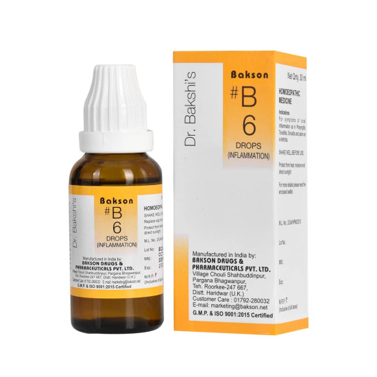 Dr. Bakshi's BAKSON'S HOMOEOPATHY # B 6 Inflammation Drops - Homeopathic Inflammation Relief