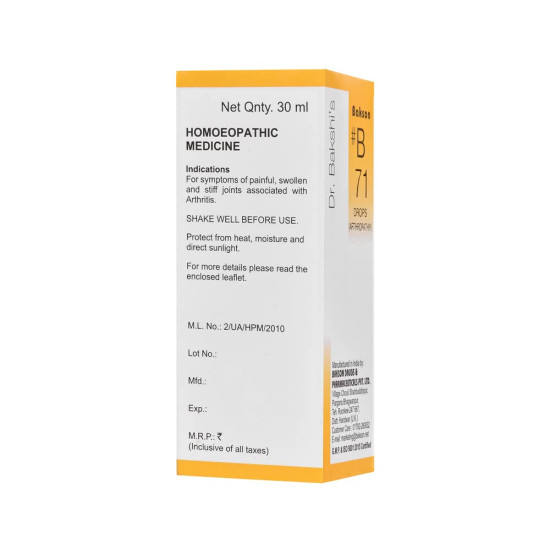 Dr. Bakshi's BAKSON'S HOMOEOPATHY # B 71 Arthropathy Drops - Natural Arthritis Relief