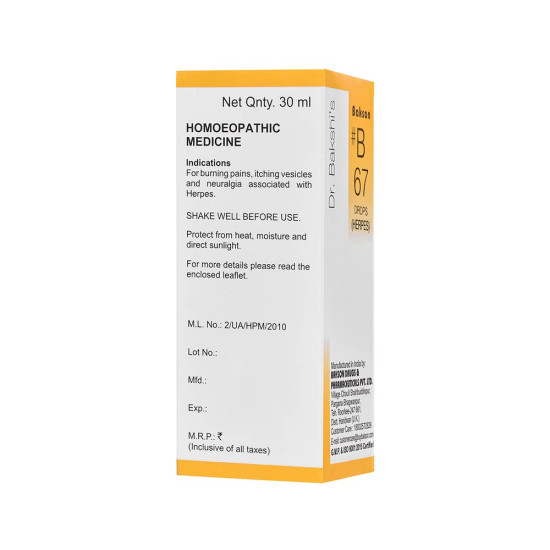 Dr. Bakshi's BAKSON'S HOMOEOPATHY # B 67 Herpes Drops - Effective Relief for Herpes