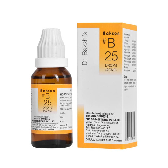 Dr. Bakshi's BAKSON'S HOMOEOPATHY # B 25 Acne Drops - Natural Acne Relief