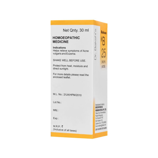 Dr. Bakshi's BAKSON'S HOMOEOPATHY # B 25 Acne Drops - Natural Acne Relief