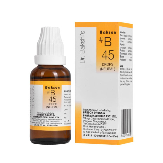 Dr. Bakshi's BAKSON'S HOMOEOPATHY # B 45 Neural Drops - Natural Remedy for Nervous Irritability