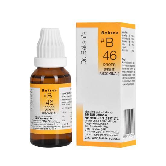 Dr. Bakshi's BAKSON'S HOMOEOPATHY # B 46 Right Abdominal Drops - Effective Digestive Health Solution