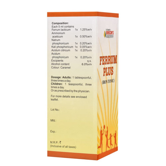 Dr. Bakshi's BAKSON'S HOMOEOPATHY Ferrum Plus Syrup 115ml - Iron Utilization & Digestion Support