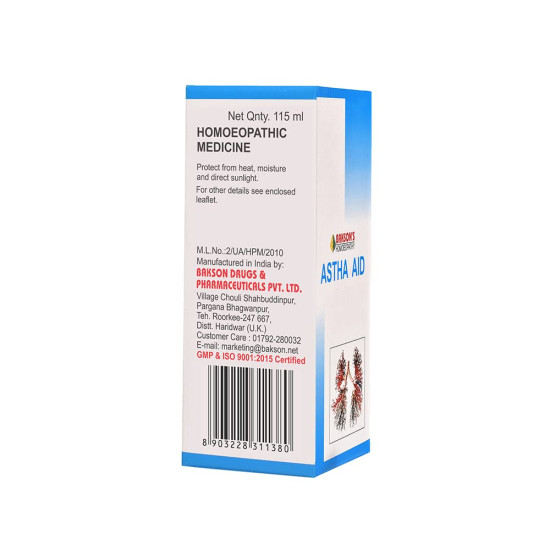 Bakson's Homoeopathy Astha Aid Syrup 115ml Pack Of 2 - Natural Relief for Cough and Cold