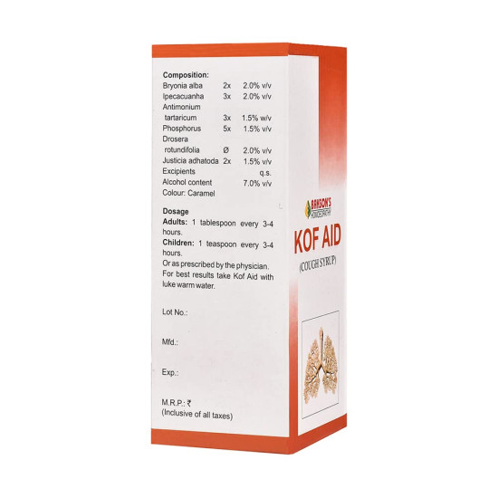 Dr. Bakshi's Bakson's Homoeopathy Kof Aid Syrup 450ml - Effective Cough Relief