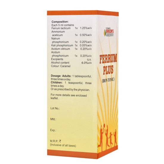 Dr. Bakshi's BAKSON'S HOMOEOPATHY Ferrum Plus Syrup - Efficient Iron Utilization