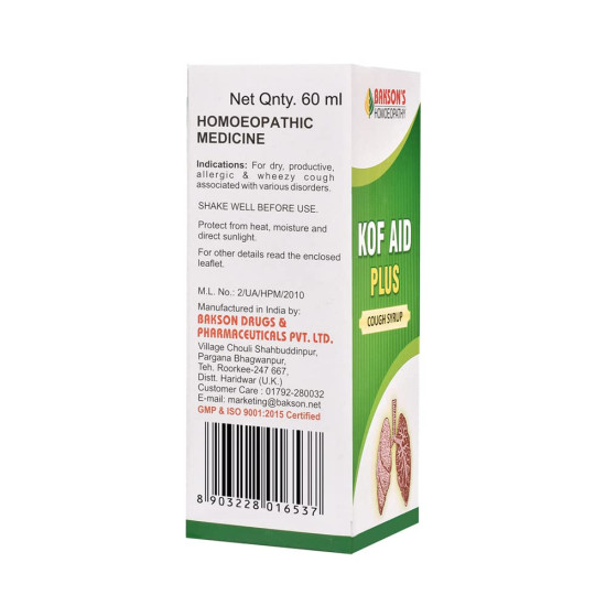 Dr. Bakshi's BAKSON'S HOMOEOPATHY KOF AID PLUS SYRUP - Natural Cough Relief