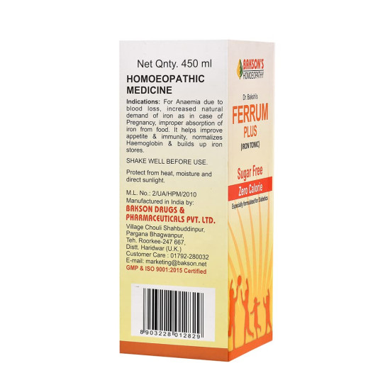 Dr. Bakshi's BAKSON'S HOMOEOPATHY Ferrum Plus Syrup - Sugar Free Formula