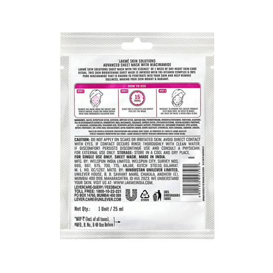 LAKMÉ Skin Solutions Sheet Mask - Brightening with Niacinamide