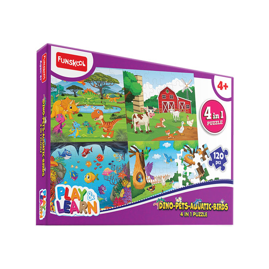 Funskool Play & Learn-Dino-Pets-Aquatic-Birds 4in1 - Educational Puzzle for Kids