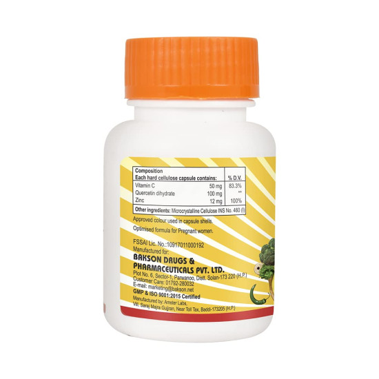 BAKSON Vitamin-C, Quercetin Dihydrate & Zinc 30 Capsules - Immune Support