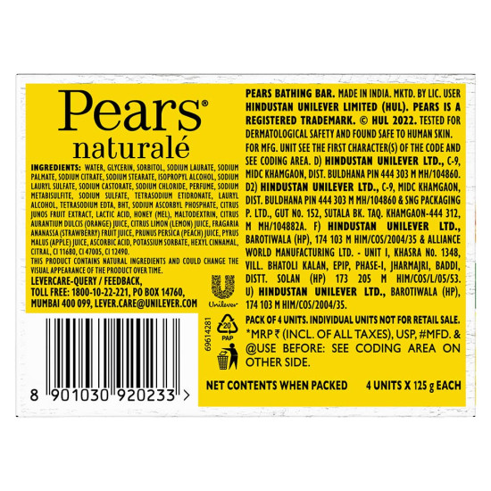 Pears Naturale Refreshing Vitamin C Bathing Bar - 100% Natural Ingredients