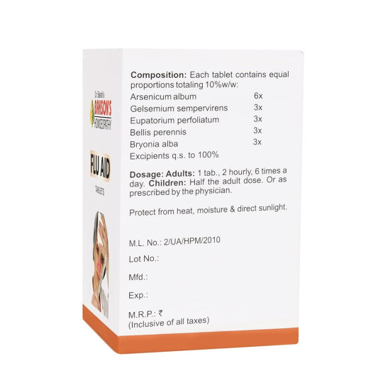 Dr. Bakshi's BAKSON'S HOMOEOPATHY FLU AID TABLETS - Effective Cold Relief