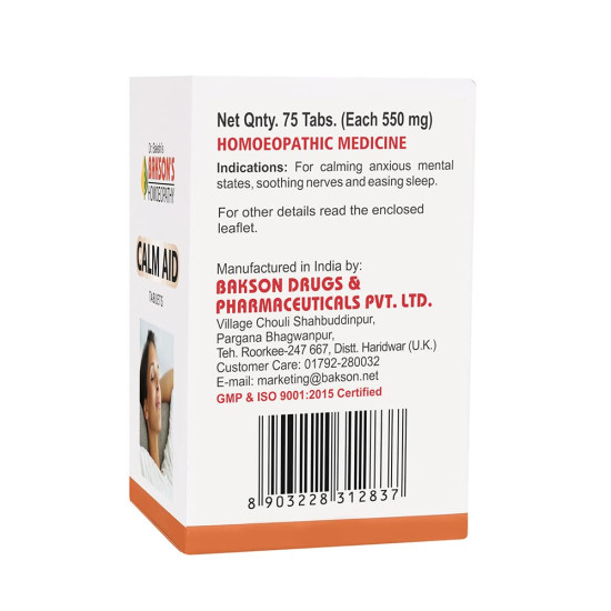 Dr. Bakshi's BAKSON'S HOMOEOPATHY CALM AID TABLET - Ease Anxiety & Soothe Nerves
