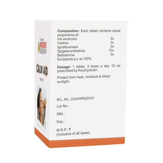 Dr. Bakshi's BAKSON'S HOMOEOPATHY CALM AID TABLET - Ease Anxiety & Soothe Nerves